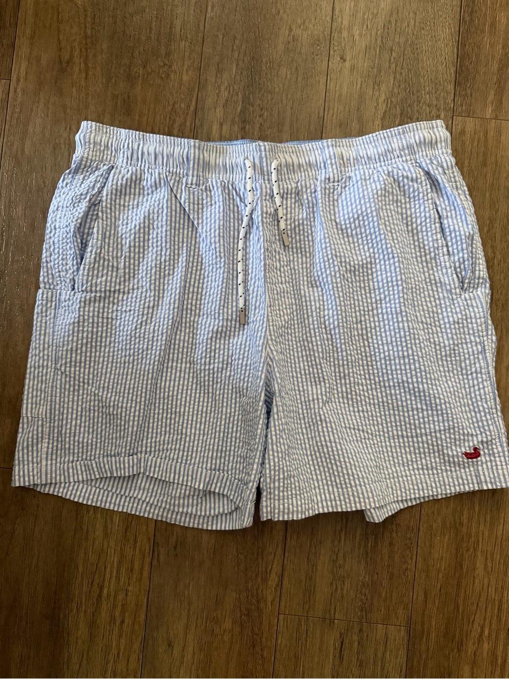 Southern Marsh Light Blue and White Seersucker Swim Trunks